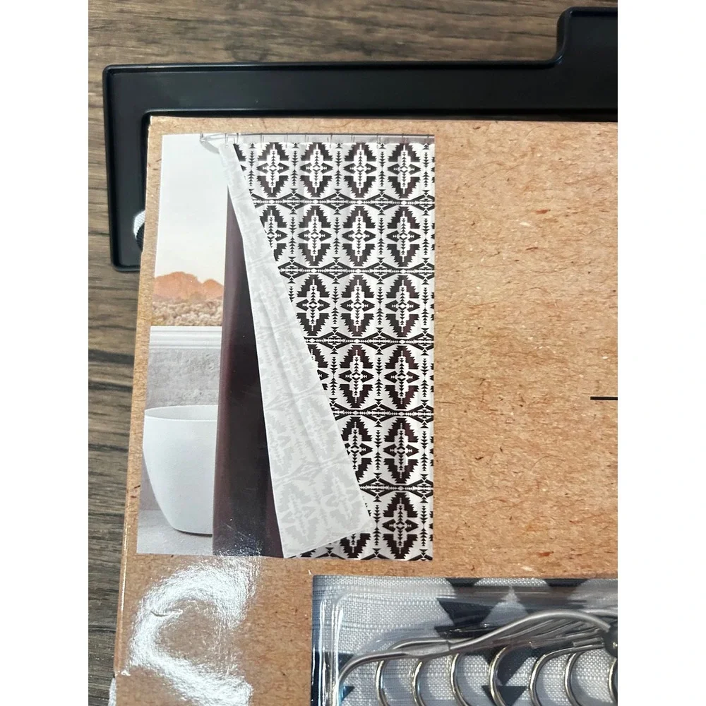 Wrangler Waylon Shower Curtain Set Black White Aztec Western 14 Piece 72x72 NEW
